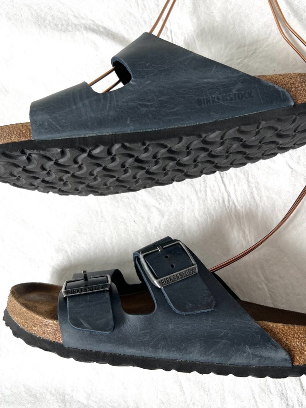 Birkenstock sandals Arizona navy blue leather 39 8 8.5 womens wide soft footbed - Picture 6 of 12